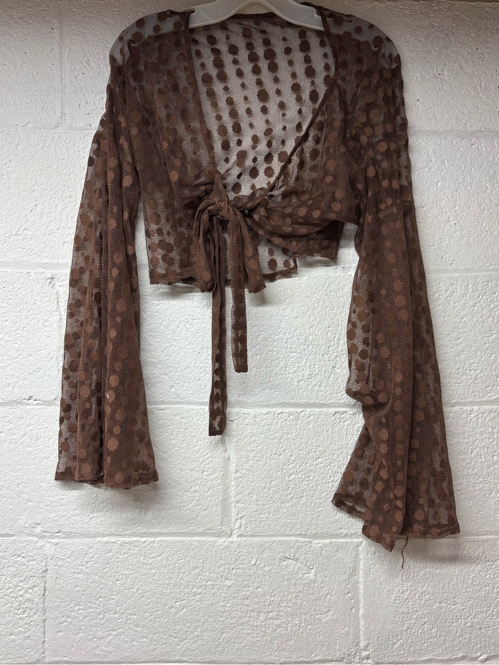 PrettyLittleThing Brown Polka Dot Tie-Front Crop Top/ Cover Up